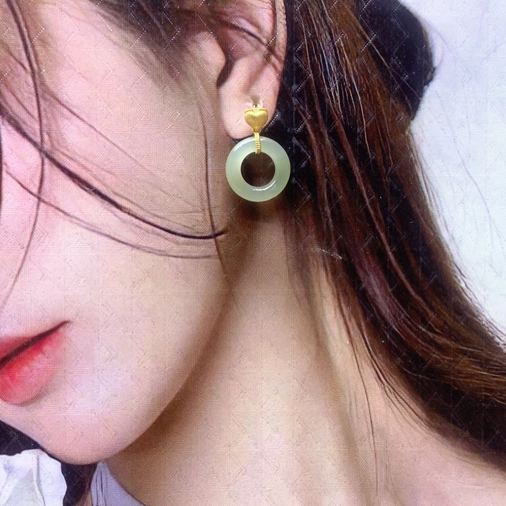 和田玉银S925镶嵌耳饰