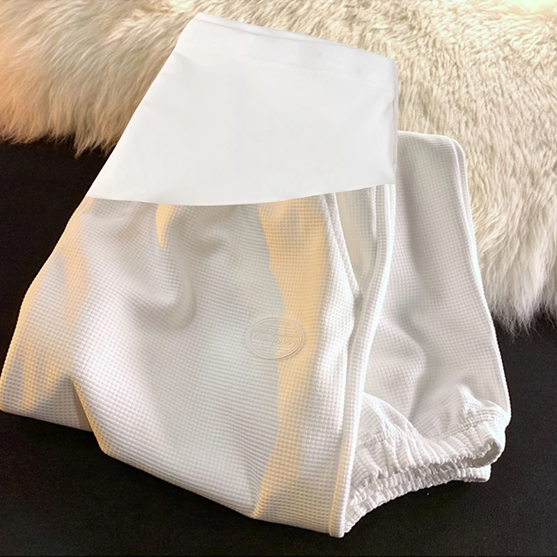 2025新款孕妇裤子春秋款外穿华夫格直筒束脚宽松休闲运动打底裤女