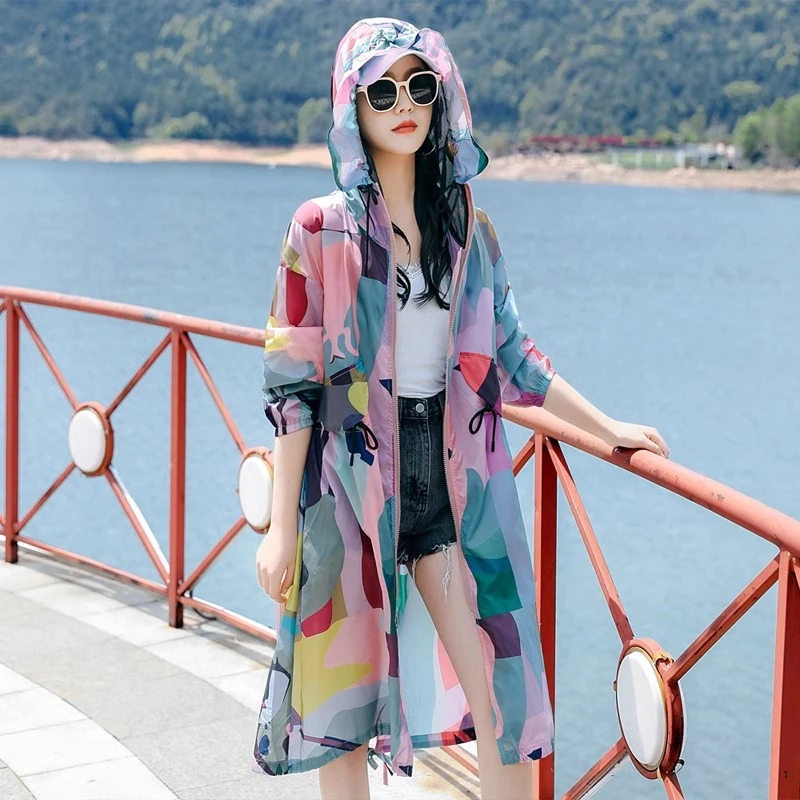 迷彩带帽防晒衣女长款仙女2025新款透气防晒服防晒衫百搭超薄外套