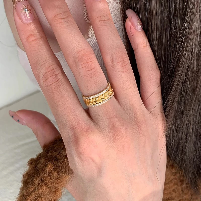 铜合金戒指 中古拉丝麦穗戒指轻奢高级感食指戒小众独特气质指环