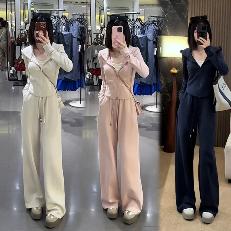 秋季休闲运动套装女2025新款韩版高级感时尚连帽卫衣阔腿裤两件套