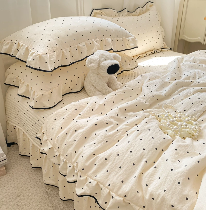 新款法式亲肤云感棉双层纱花边夏被四件套床盖床盖夏凉被四件套