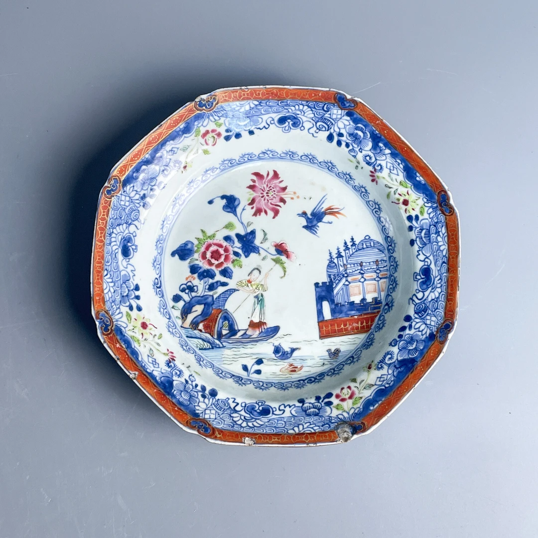 M25K6007788- 清雍正青花加彩人物故事盘