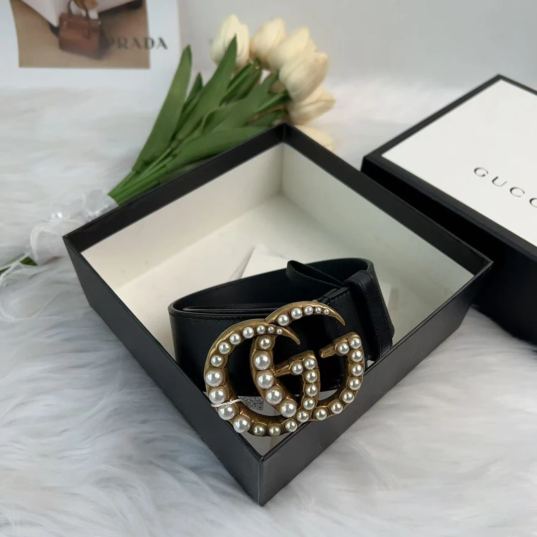 95新 GUCCI/古驰 古驰珍珠黑款腰带
