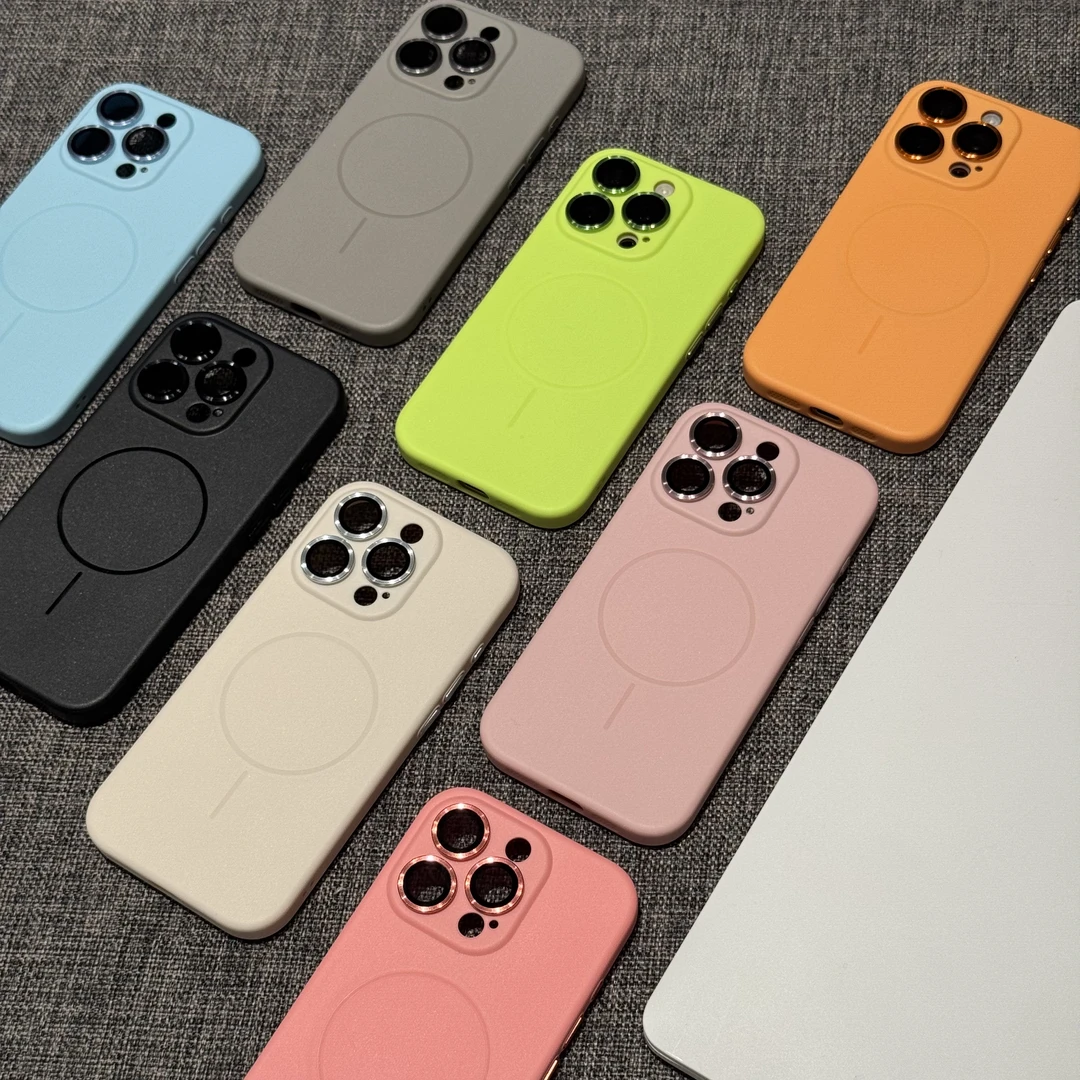 飞虎胜简约纯色磁吸自带镜头膜适用iPhone16手机壳苹果15/14/13套