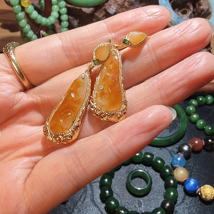 和田玉（子料）18K金镶嵌耳饰新疆和田玉籽料