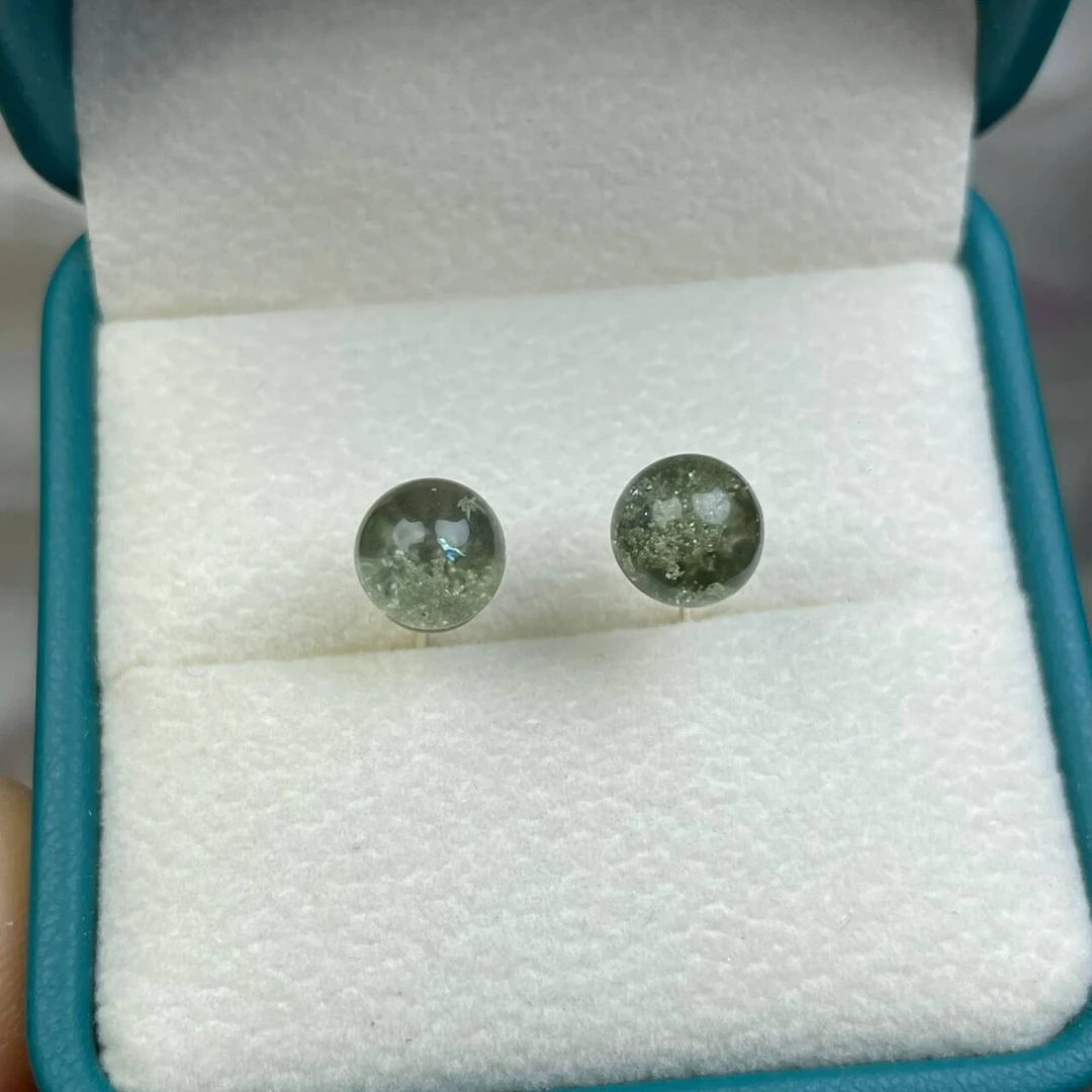 绿幽灵耳钉约6mm简约925银耳钉百搭绿色镶嵌