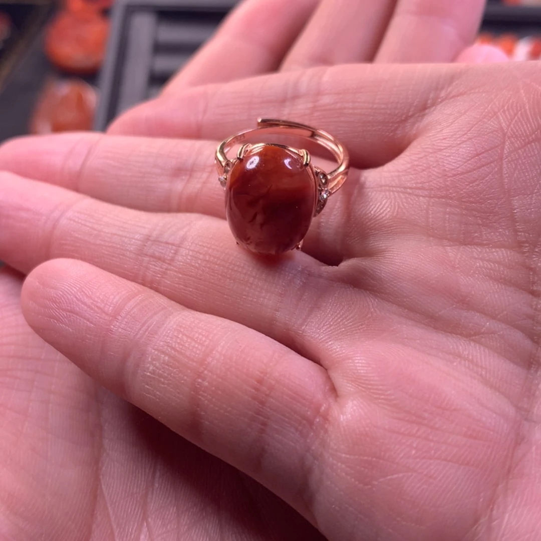 【闪购商品】南红玛瑙戒指银S925镶嵌墨***生