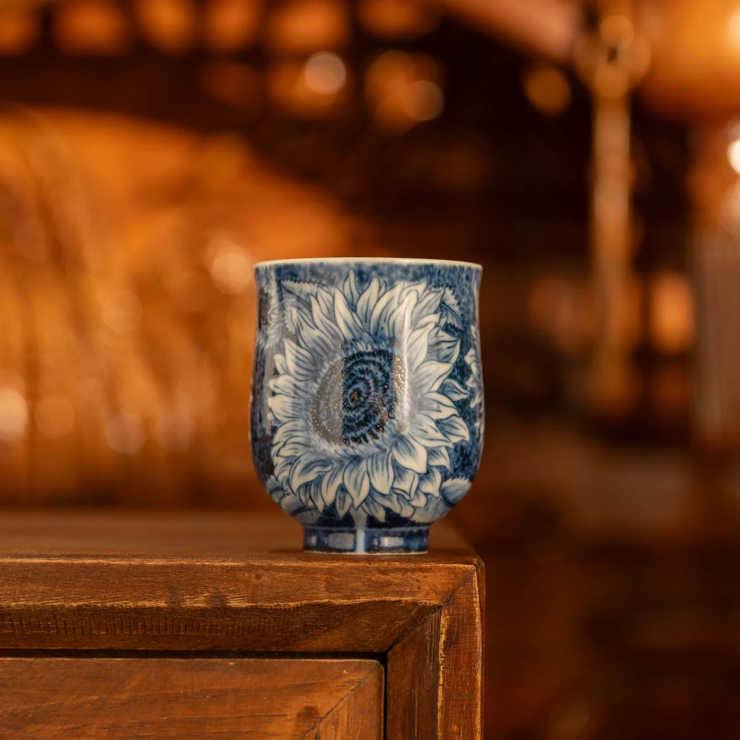 【酉瓷窑】向日葵单杯纯手工釉下青花瓷景德镇陶瓷茶器主人杯