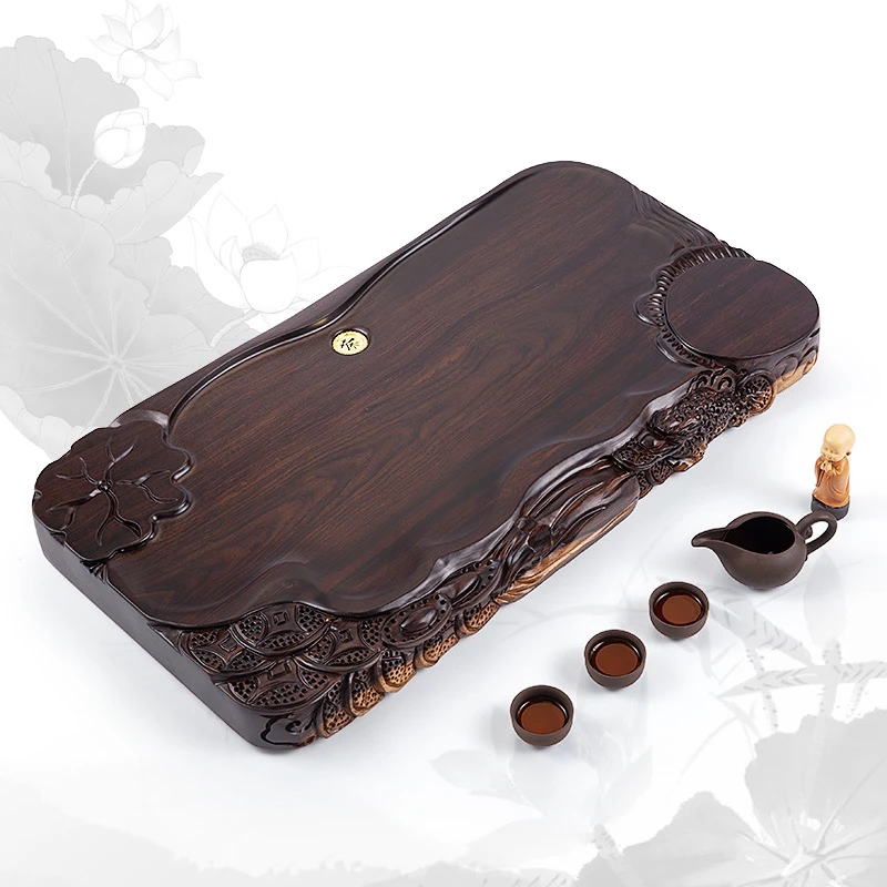 黑檀木实木茶盘长方形家用茶海精雕功夫茶具源头厂家