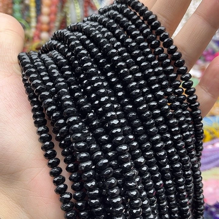 玛瑙/玉髓未镶嵌珠宝半成品一条6mm左右黑玛瑙刻面算盘珠