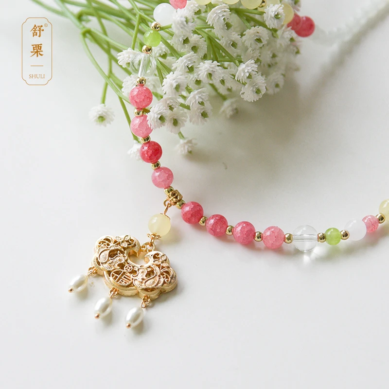 【豆蔻璎珞】金锁汉服女童配饰珠子贵气精致璎珞国风项链古装