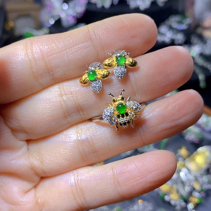 翡翠戒指银S925镶嵌?****?天然翡翠