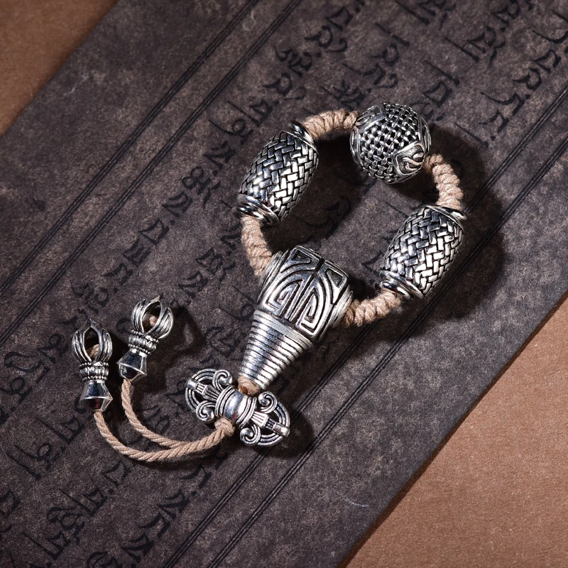 藏式风格文玩三通套装十字编织纹（适合6毫米~10毫米珠串）