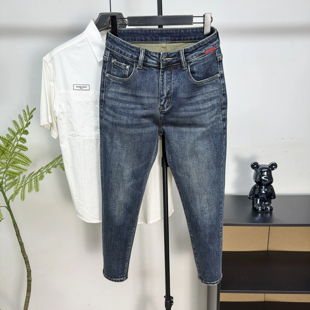 【中山牛仔裤】早秋新款蓝色修身水洗小脚时尚简约休闲百搭牛仔裤男