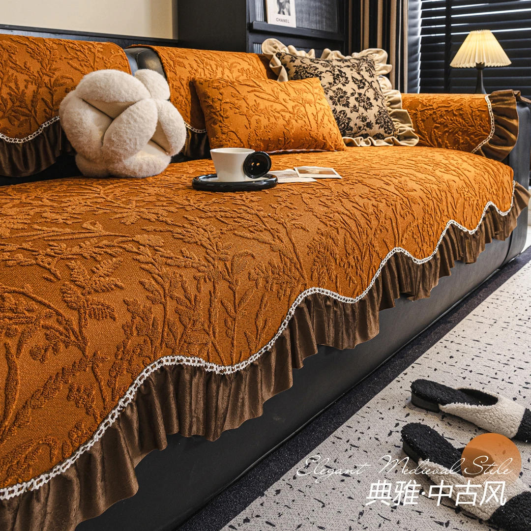 洱峰法式高级感皮沙发垫四季通用2025新款不规则防滑盖布直排坐垫