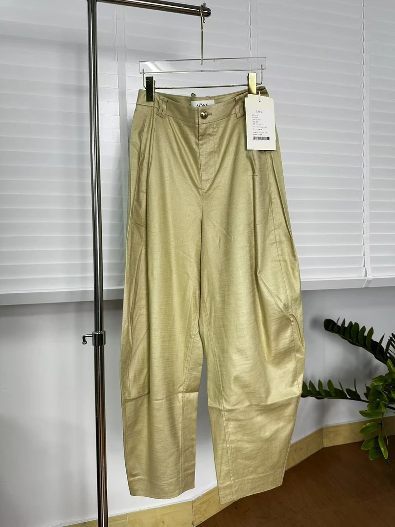 8067黄色休闲款弯刀裤阔腿裤