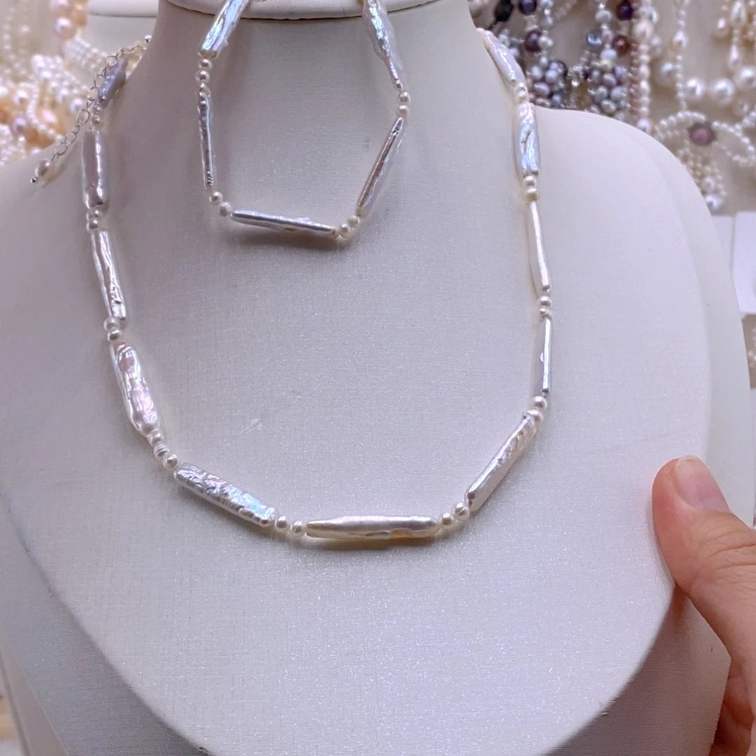 淡水珍珠耳饰银S925镶嵌项链