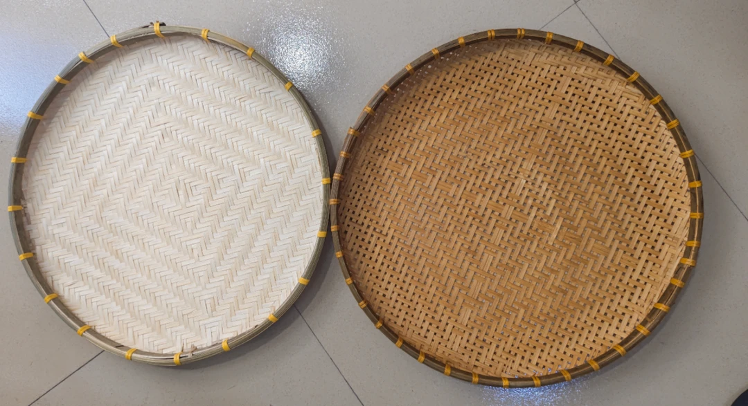 烟熏有孔50+无孔50公分花纹竹编纯手工家用品圆形晾晒盘竹制