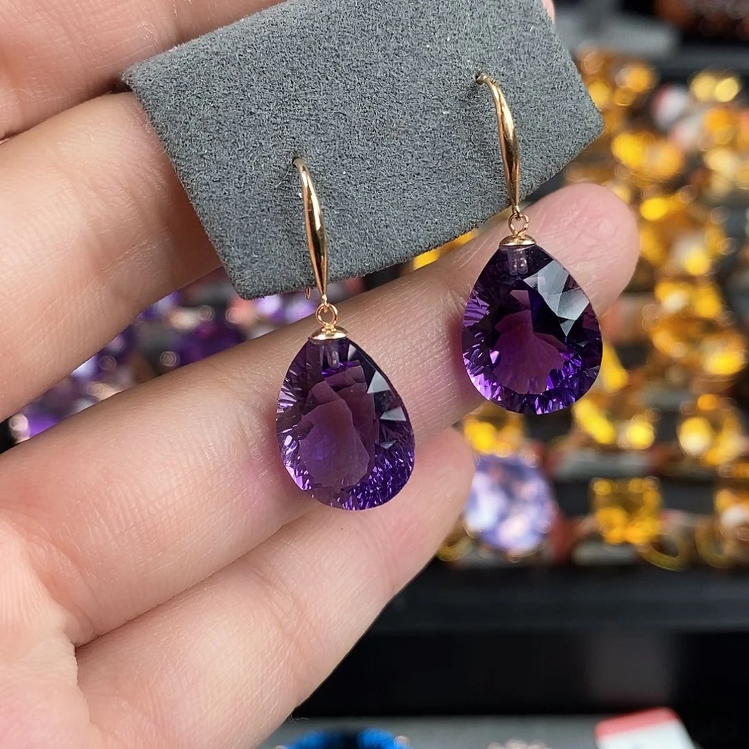 水晶耳坠18K金镶嵌天然