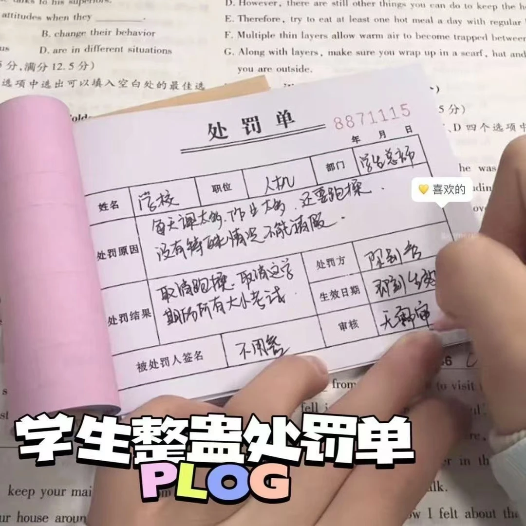 网红同款 整蛊处罚单学生朋友记仇本奖惩通知凭证单据复写纸两联