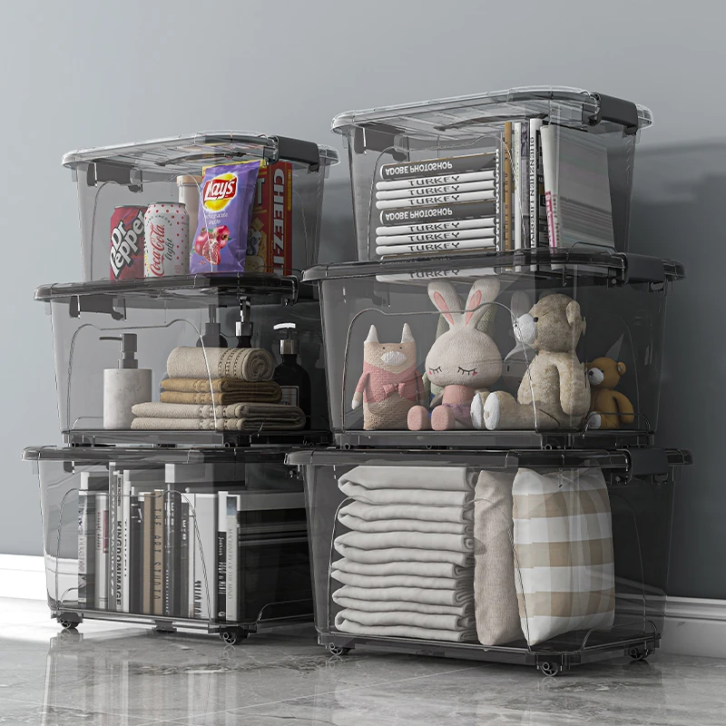 收纳盒子透明桌面塑料筐带盖家用衣服零食特大储物盒杂物整理神器