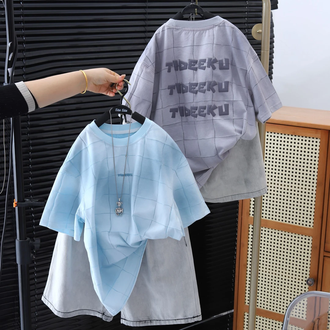 纯棉儿童网红夏季宽松潮流印花个性帅气休闲时尚男宝女宝半袖百搭