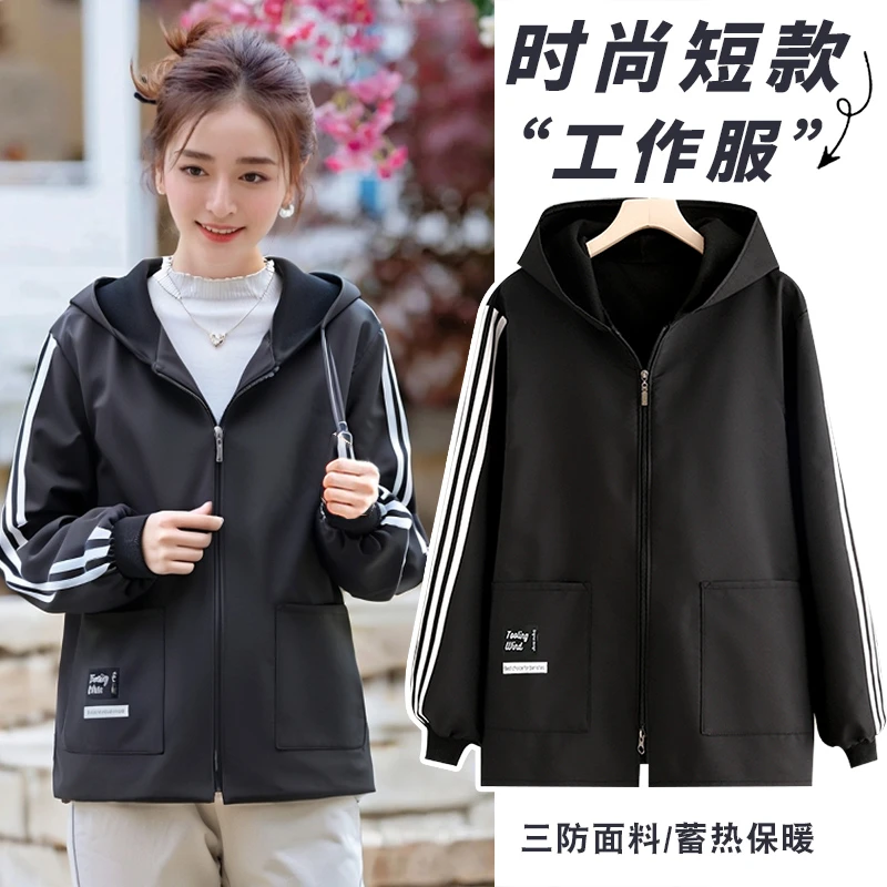 加绒加厚罩衣女时尚外穿工作服长袖围裙定制防污保暖干活外套大褂