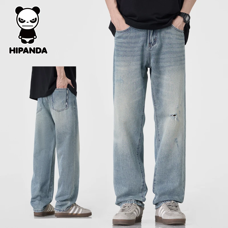HiPanda你好熊猫牛仔裤男款夏季直筒宽松薄款美式复古百搭长裤男