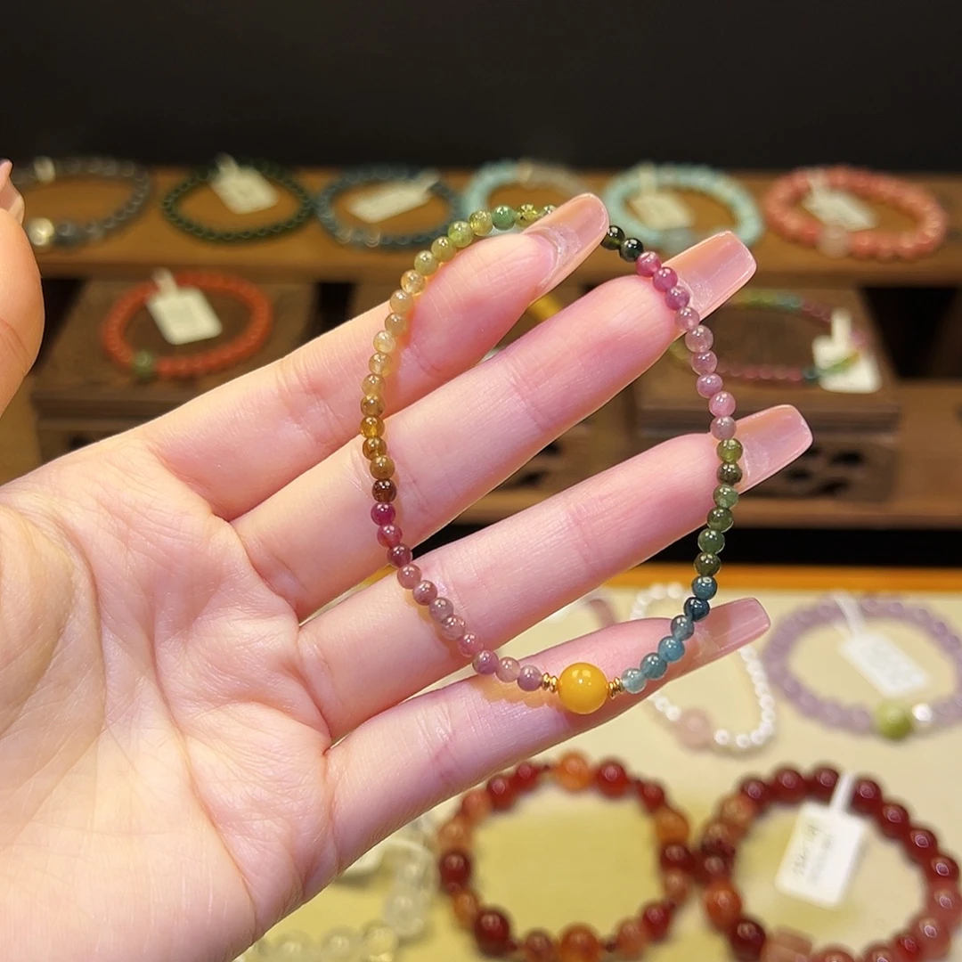 银S925镀金镶嵌水晶手串碧玺1341