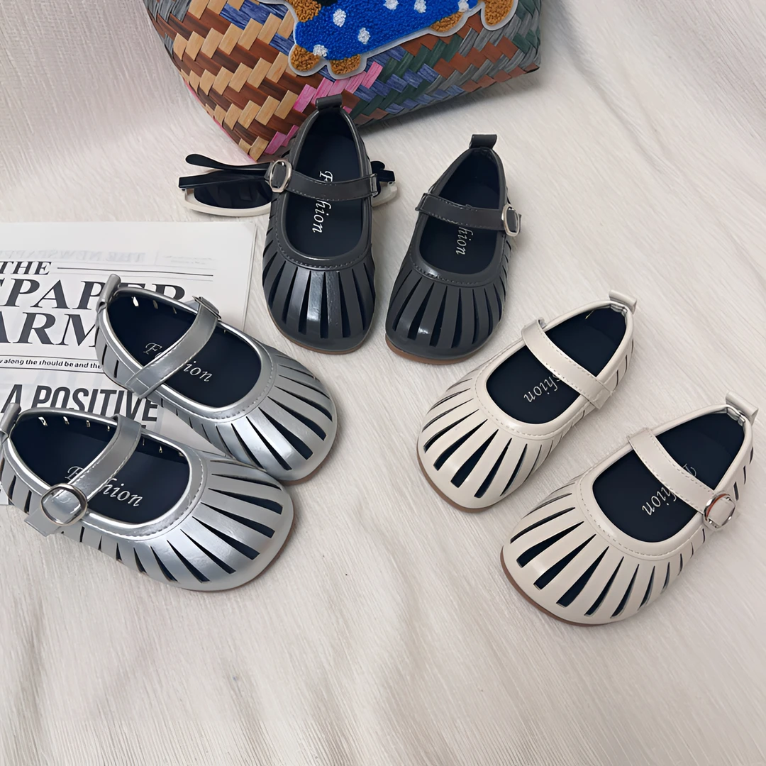 韩版童鞋2025女童夏季时尚气质镂空柳条单鞋儿童公主皮鞋包头凉鞋