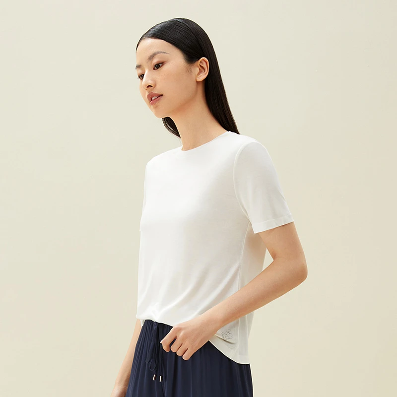 【金三塔官方】桑蚕丝内搭夏季T真丝针织舒适打底凉感白色短袖上衣