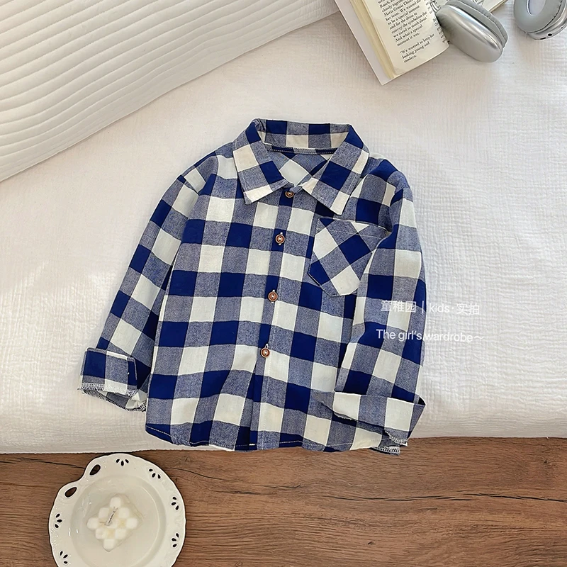 纯棉男童衬衫春秋新款儿童格子衬衣韩版男孩长袖时尚欧若风童装
