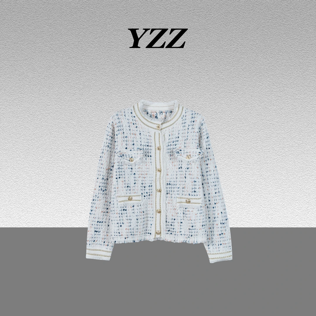 YZZ “香絮”绵羊毛法式小香风气质圆领短裤百搭毛衣外套 680230