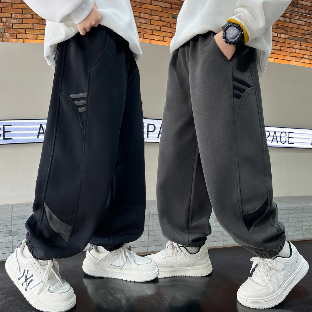 男童裤子2025春秋新款中大童潮酷男孩休闲束脚裤儿童加绒运动裤潮