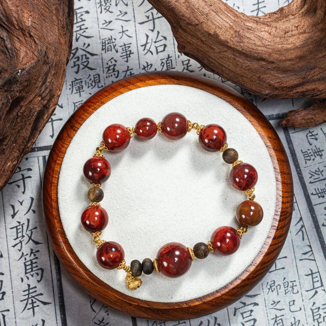 【壹芳珠宝*快乐】天然原矿南红火焰纹手串9-13mm