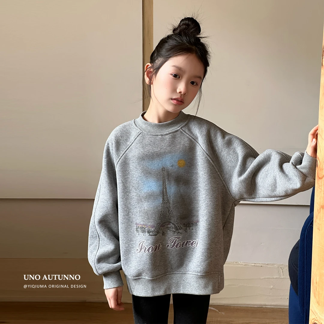 「UNO AUTUNNO」【夜景】云舒绒女中大童冬季印花圆领加绒卫衣GD2464