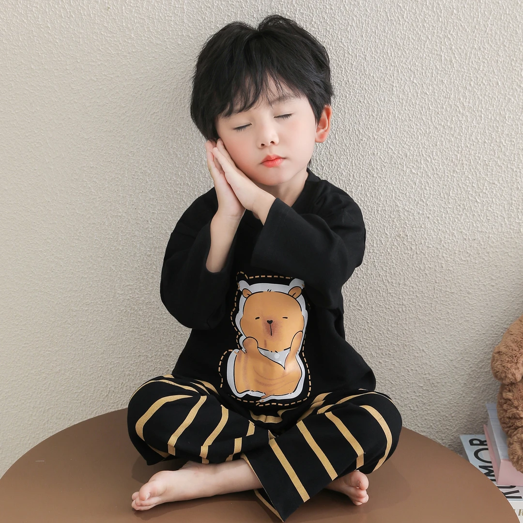 男童睡衣春秋纯棉2025新款男孩长袖套装秋冬季儿童卡皮巴拉家居服