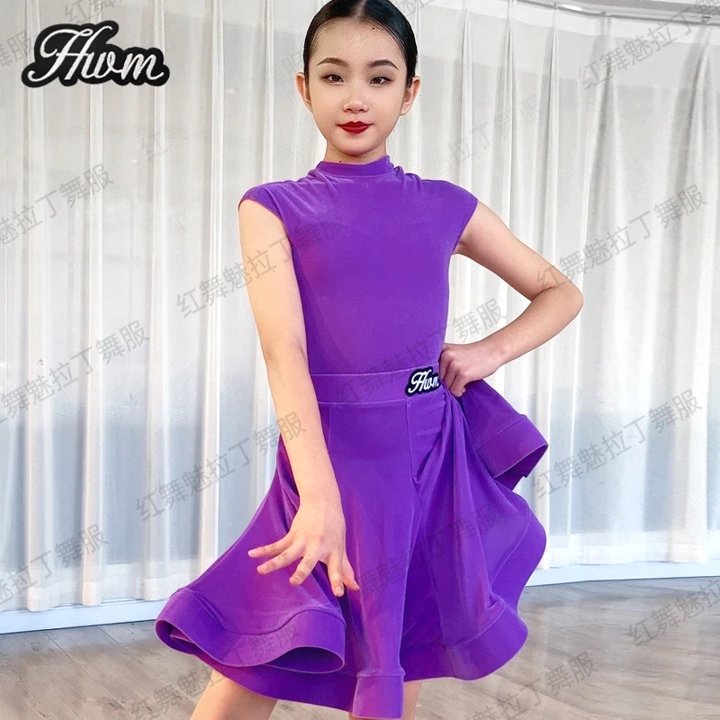 红舞魅专业拉丁舞服女童规定比赛服女儿童少儿新款小高领分体套装