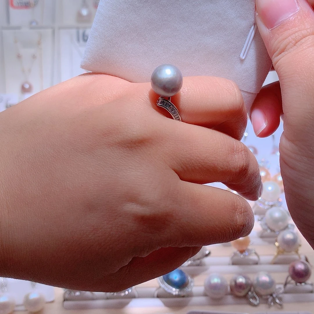 淡水珍珠戒指未镶嵌CC不圆11mm