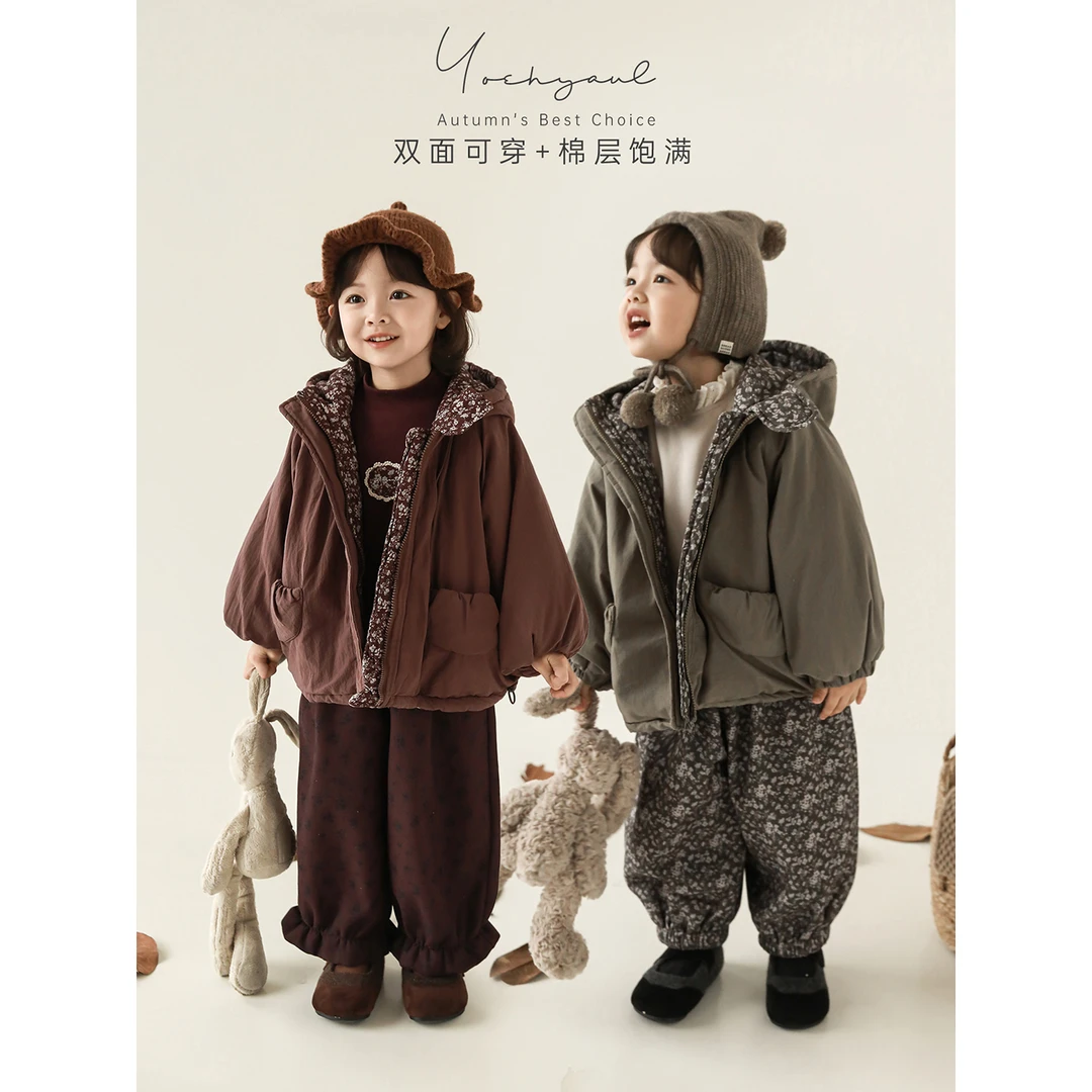 YOEHYAUL/幼悠【灵动碎花】冬肆波连帽秋冬女童两面穿汉服棉服D4675