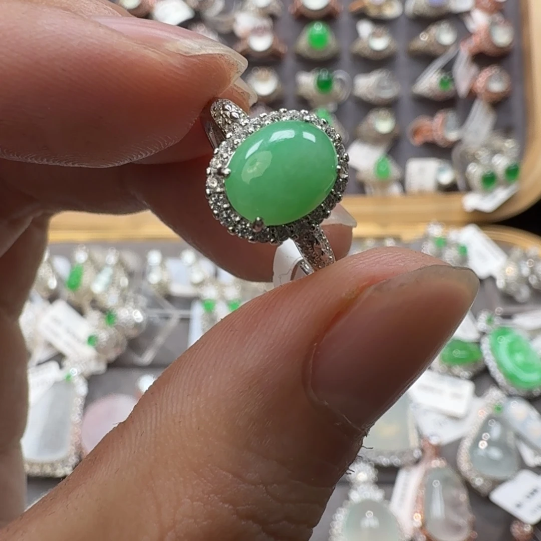 翡翠银S925镶嵌戒指天然缅甸翡翠A货
