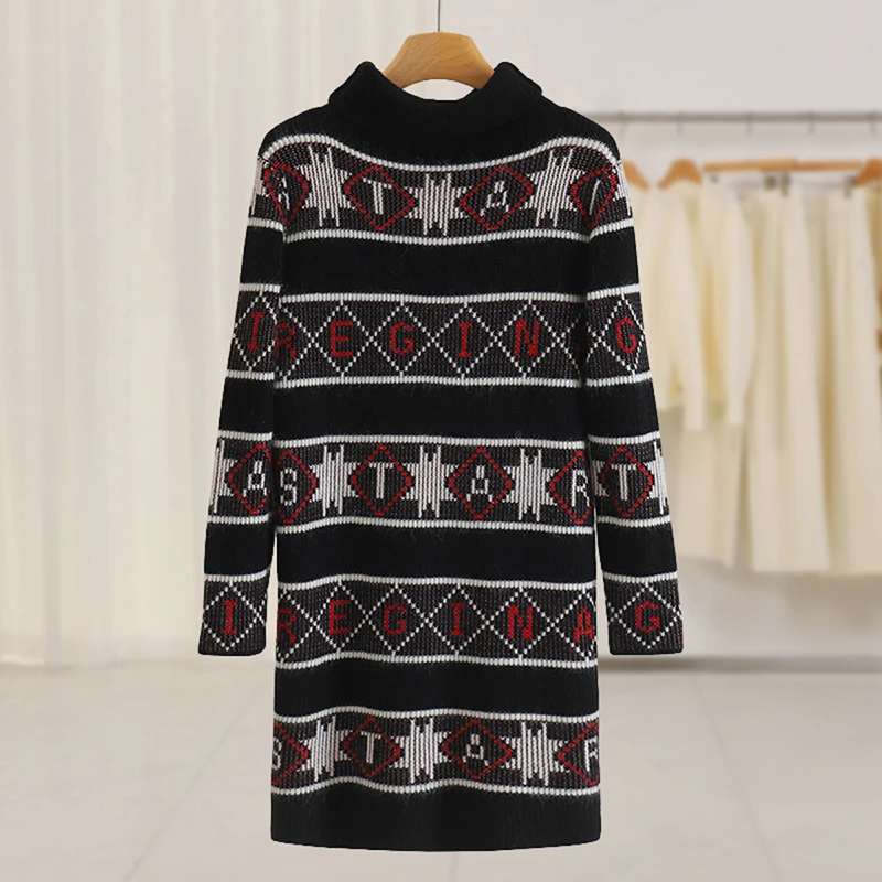 B3999-【25年贺家秋冬新款】复古拼色中长款连衣裙#ZQA38L013