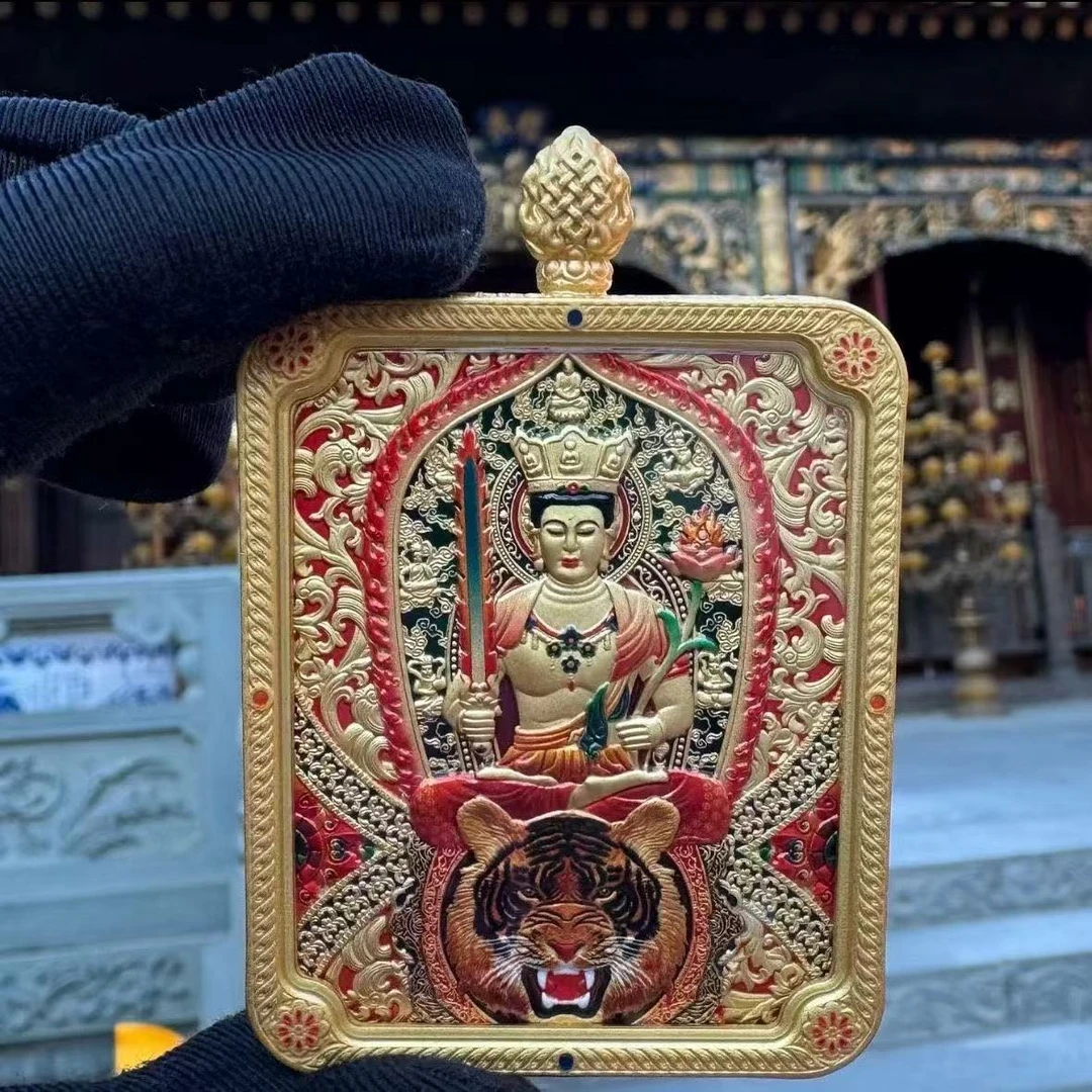 黄铜玻璃吊坠 生肖龙五爷双面立体唐卡吊坠本命佛佛牌挂件