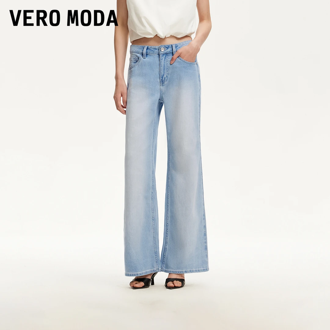 【达人专属】Vero Moda牛仔裤做旧水洗磨白阔腿裤325232056