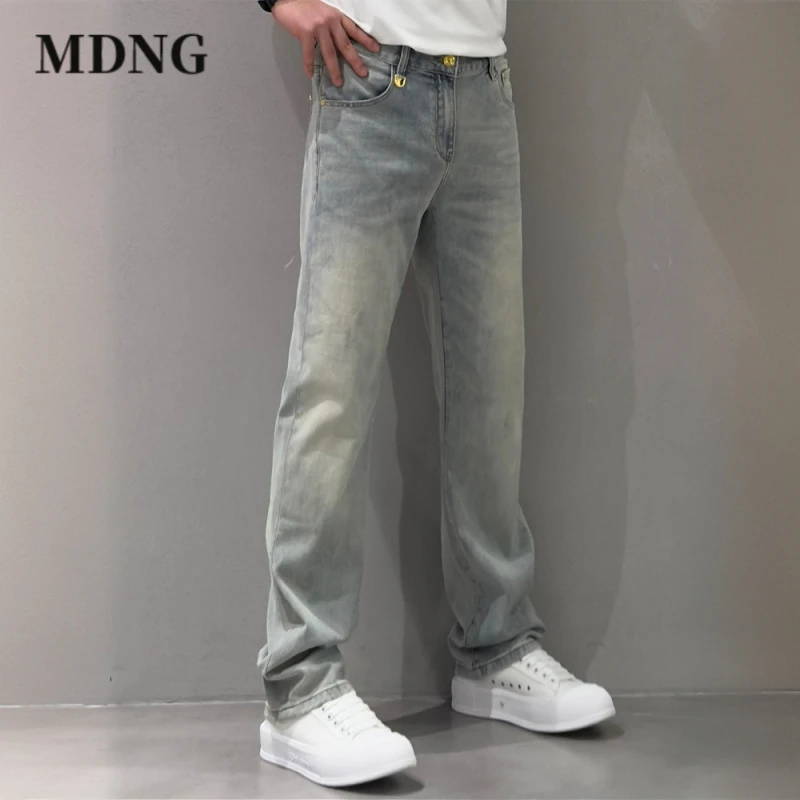 MDNG春季新款高级感男装浅蓝色直筒牛仔裤男士潮流百搭休闲阔腿裤