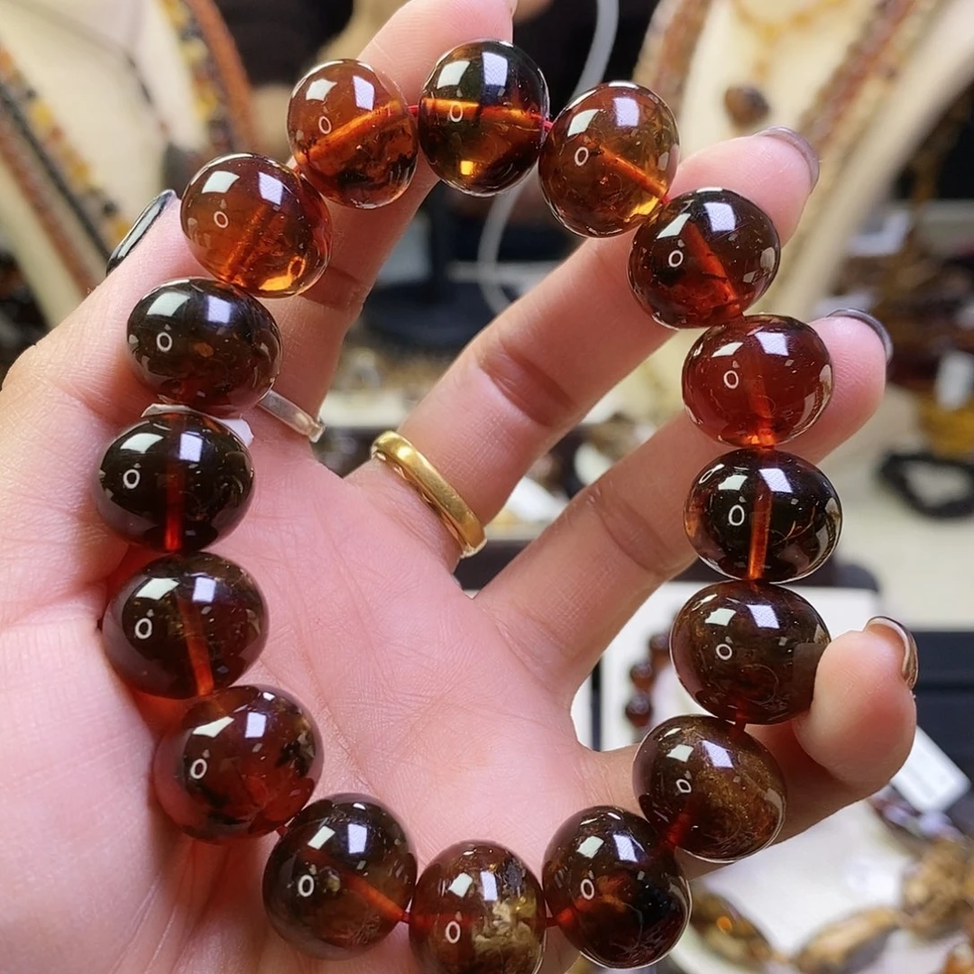 琥珀未镶嵌裸石血蜡花15mm