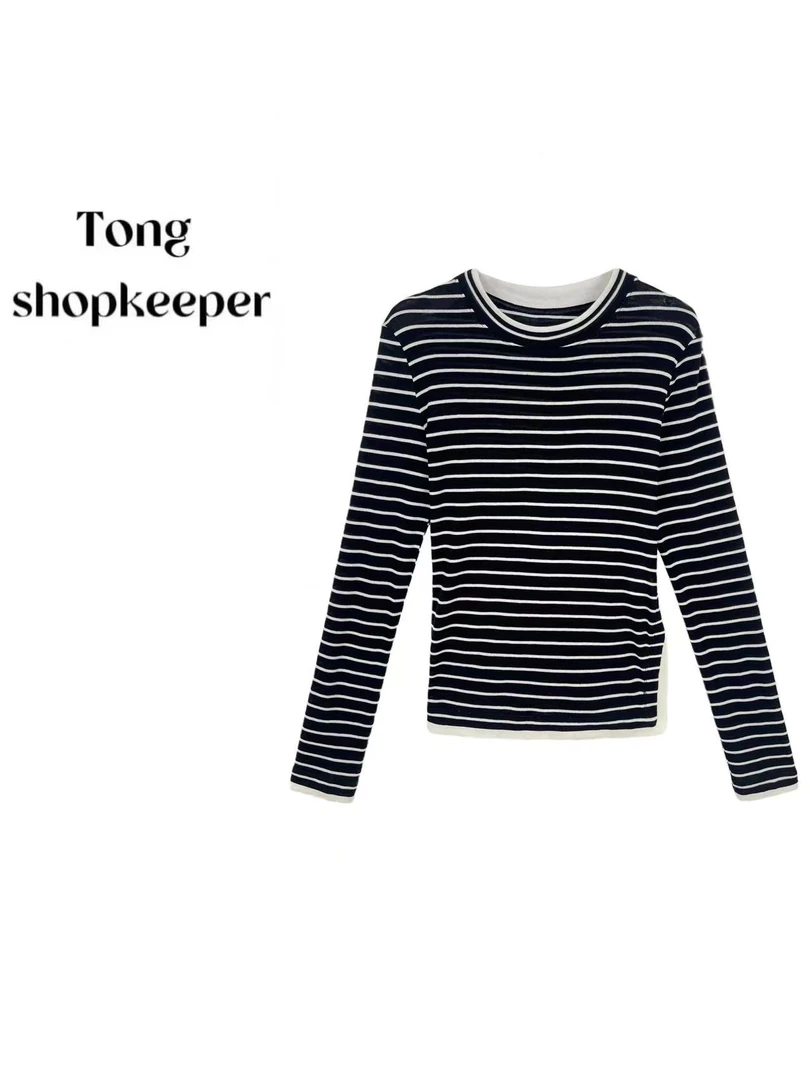 QJ/彤掌柜1681348 早春25莱赛尔天丝羊毛经典条纹走秀款减龄上衣