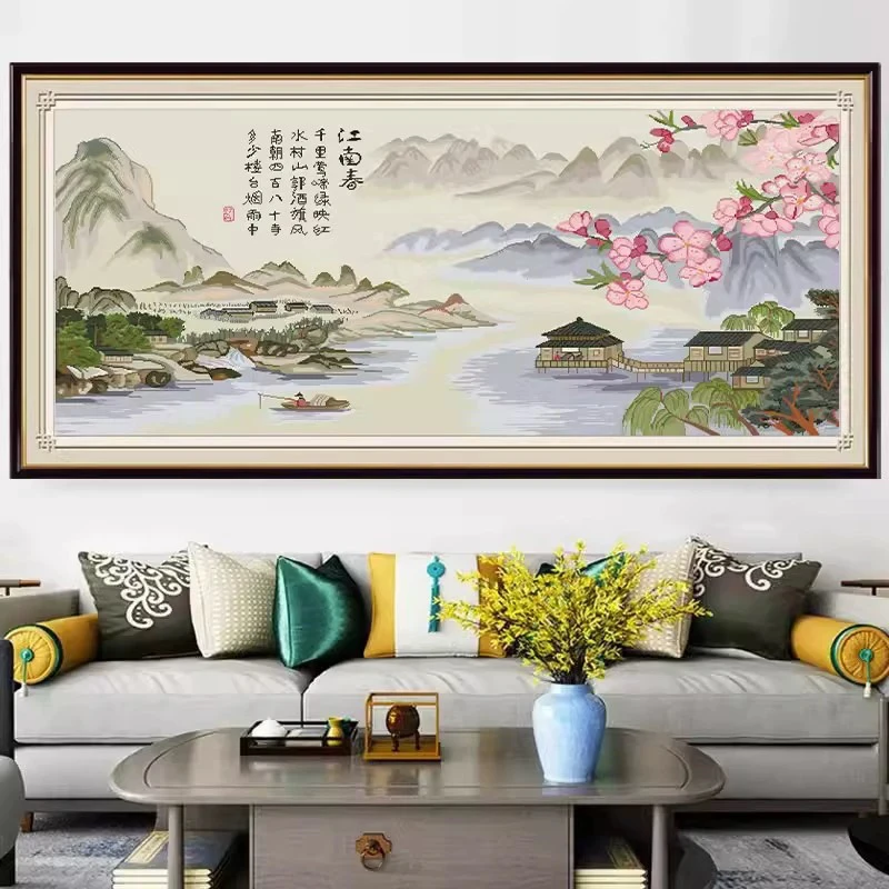 2.1大格纯手工绣好十字绣成品821江南春客厅挂画