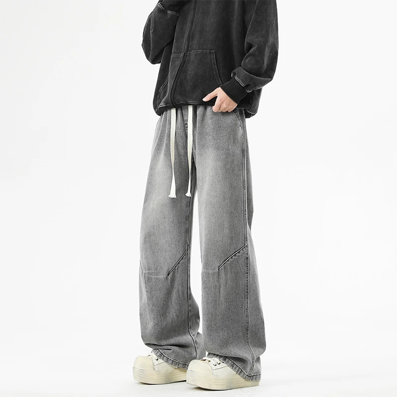 烟灰色美式牛仔裤男生夏季2025新款潮牌复古直筒宽松阔腿休闲长裤